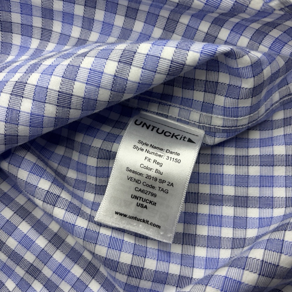 UNTUCKit Dante Blue Check Mens XXL Short Sleeve Wrinkle Free Cotton Shirt - Picture 7 of 7